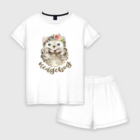 Женская пижама с шортиками хлопок с принтом Hedgehog в Белгороде, 100% хлопок | футболка прямого кроя, шорты свободные с широкой мягкой резинкой | 1 годик | love | дети | детские | любовь | малыш | малыши | ребенок