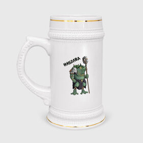 Кружка пивная с принтом Frogman в Белгороде,  керамика (Материал выдерживает высокую температуру, стоит избегать резкого перепада температур) |  объем 630 мл | Тематика изображения на принте: frog | green | staff | warrior | воин | жаба | зеленый | ил | посох