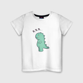 Детская футболка хлопок с принтом T-rex в Белгороде, 100% хлопок | круглый вырез горловины, полуприлегающий силуэт, длина до линии бедер | Тематика изображения на принте: cute | kawai | динозавр | миленький