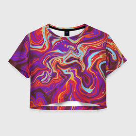 Женская футболка Crop-top 3D с принтом colorful waves в Белгороде, 100% полиэстер | круглая горловина, длина футболки до линии талии, рукава с отворотами | abstract | colors | paint | pattern | violet | waves | абстракция | волны | краска | цветной