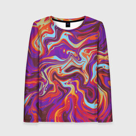 Женский лонгслив 3D с принтом colorful waves в Белгороде, 100% полиэстер | длинные рукава, круглый вырез горловины, полуприлегающий силуэт | abstract | colors | paint | pattern | violet | waves | абстракция | волны | краска | цветной
