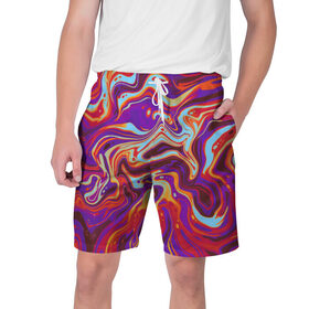 Мужские шорты 3D с принтом colorful waves в Белгороде,  полиэстер 100% | прямой крой, два кармана без застежек по бокам. Мягкая трикотажная резинка на поясе, внутри которой широкие завязки. Длина чуть выше колен | abstract | colors | paint | pattern | violet | waves | абстракция | волны | краска | цветной