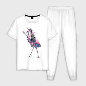 Мужская пижама хлопок с принтом Рыцарь на фламинго в Белгороде, 100% хлопок | брюки и футболка прямого кроя, без карманов, на брюках мягкая резинка на поясе и по низу штанин
 | всадник | еж | рыцарь | фламинго