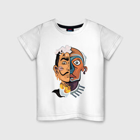 Детская футболка хлопок с принтом Dal? vs Picasso в Белгороде, 100% хлопок | круглый вырез горловины, полуприлегающий силуэт, длина до линии бедер | Тематика изображения на принте: график | живописец | испания | сюрреализм | творчество