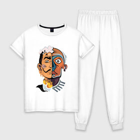 Женская пижама хлопок с принтом Dal? vs Picasso в Белгороде, 100% хлопок | брюки и футболка прямого кроя, без карманов, на брюках мягкая резинка на поясе и по низу штанин | график | живописец | испания | сюрреализм | творчество