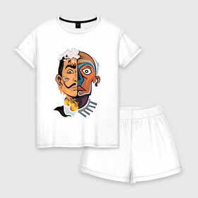 Женская пижама с шортиками хлопок с принтом Dal? vs Picasso в Белгороде, 100% хлопок | футболка прямого кроя, шорты свободные с широкой мягкой резинкой | график | живописец | испания | сюрреализм | творчество