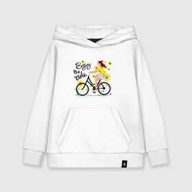Детская толстовка хлопок с принтом Велосипедистка в Белгороде, 100% хлопок | Круглый горловой вырез, эластичные манжеты, пояс, капюшен | велосипед | девушка | желтый | лето | подсолнухи | спорт