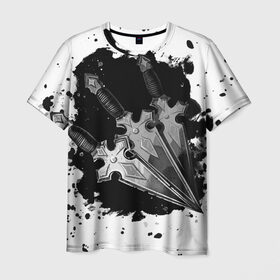 Мужская футболка 3D с принтом Метательные ножи в Белгороде, 100% полиэфир | прямой крой, круглый вырез горловины, длина до линии бедер | графика | кляксы | лезвие | ниндзя | ножи | оружие | пятна | тушь | чернила | япония