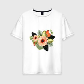 Женская футболка хлопок Oversize с принтом New life в Белгороде, 100% хлопок | свободный крой, круглый ворот, спущенный рукав, длина до линии бедер
 | букет | жизнь | новое время | цветы