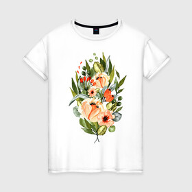 Женская футболка хлопок с принтом New life в Белгороде, 100% хлопок | прямой крой, круглый вырез горловины, длина до линии бедер, слегка спущенное плечо | букет | жизнь | новое время | цветы