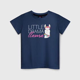 Детская футболка хлопок с принтом Little drama llama в Белгороде, 100% хлопок | круглый вырез горловины, полуприлегающий силуэт, длина до линии бедер | drama llama | family | family look | llama | детские | для всей семьи | лама | семейные | семья | фэмили лук
