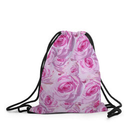 Рюкзак-мешок 3D с принтом Roses в Белгороде, 100% полиэстер | плотность ткани — 200 г/м2, размер — 35 х 45 см; лямки — толстые шнурки, застежка на шнуровке, без карманов и подкладки | дизайн с розами | женственность | нежность | роза | розовый принт | розовый фон | розы | цветы