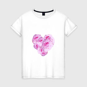 Женская футболка хлопок с принтом The Heart в Белгороде, 100% хлопок | прямой крой, круглый вырез горловины, длина до линии бедер, слегка спущенное плечо | нежность | роза | розовое сердце | розовый принт | розы | романтика | сердечко | сердце