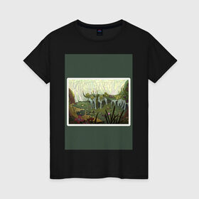Женская футболка хлопок с принтом Солнечное болото в Белгороде, 100% хлопок | прямой крой, круглый вырез горловины, длина до линии бедер, слегка спущенное плечо | болото | деревья | опасность | растения | цветы