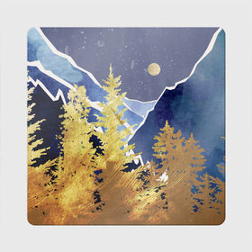 Магнит виниловый Квадрат с принтом Золотой лес в Белгороде, полимерный материал с магнитным слоем | размер 9*9 см, закругленные углы | горы | елки | золотой | лес | луна | природа | путешественникам | путешествие