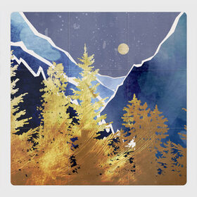 Магнитный плакат 3Х3 с принтом Золотой лес в Белгороде, Полимерный материал с магнитным слоем | 9 деталей размером 9*9 см | горы | елки | золотой | лес | луна | природа | путешественникам | путешествие