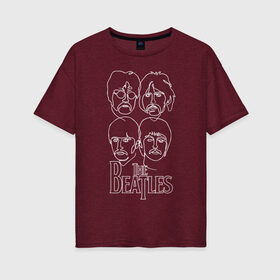 Женская футболка хлопок Oversize с принтом The Beatles (одной линией) в Белгороде, 100% хлопок | свободный крой, круглый ворот, спущенный рукав, длина до линии бедер
 | let it be | the beatles | битлз | битломан | битлы | всемирный день | группа | джон | джордж | известный | леннон | логотип | маккартни | музыка | музыкант | пол | популярный | портрет | ринго | рок группа | старр