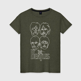 Женская футболка хлопок с принтом The Beatles (одной линией) в Белгороде, 100% хлопок | прямой крой, круглый вырез горловины, длина до линии бедер, слегка спущенное плечо | Тематика изображения на принте: let it be | the beatles | битлз | битломан | битлы | всемирный день | группа | джон | джордж | известный | леннон | логотип | маккартни | музыка | музыкант | пол | популярный | портрет | ринго | рок группа | старр