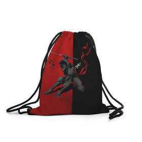 Рюкзак-мешок 3D с принтом Samurai в Белгороде, 100% полиэстер | плотность ткани — 200 г/м2, размер — 35 х 45 см; лямки — толстые шнурки, застежка на шнуровке, без карманов и подкладки | dark | боец | катана | ниндзя | самурай | тьма