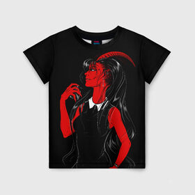 Детская футболка 3D с принтом Дьяволица в Белгороде, 100% гипоаллергенный полиэфир | прямой крой, круглый вырез горловины, длина до линии бедер, чуть спущенное плечо, ткань немного тянется | аниме | девушка | девушка с рогами | дьявол