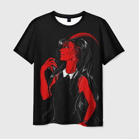 Мужская футболка 3D с принтом Дьяволица в Белгороде, 100% полиэфир | прямой крой, круглый вырез горловины, длина до линии бедер | Тематика изображения на принте: аниме | девушка | девушка с рогами | дьявол