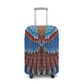 Чехол для чемодана 3D с принтом оперение сойка в Белгороде, 86% полиэфир, 14% спандекс | двустороннее нанесение принта, прорези для ручек и колес | feathers | plumage | друид | индеец | коричневый | оперение | орёл | пернатый | перо | перья | природа | птица | синий | сойка | сон
