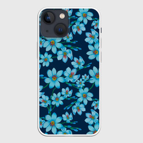 Чехол для iPhone 13 mini с принтом Иксии не темно синем фоне в Белгороде,  |  | 8 марта | flowers | summer | ботаническая иллюстрация | весна | иксии | лето | любовь | праздник | принт | природа | растения | синий | цветы