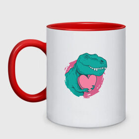 Кружка двухцветная с принтом Влюбленный динозавр T-Rex в Белгороде, керамика | объем — 330 мл, диаметр — 80 мм. Цветная ручка и кайма сверху, в некоторых цветах — вся внутренняя часть | 14 февраля | dinosaur | heart | hearts | love | pink | t rex | valentine | valentines | валентинка | валентинов день | день влюбленных | динозавр | лав | лав ю | любовь | розовое | святой валентин | сердечки | сердце | ти рекс