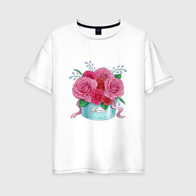 Женская футболка хлопок Oversize с принтом Букет Роз в Белгороде, 100% хлопок | свободный крой, круглый ворот, спущенный рукав, длина до линии бедер
 | красный | розы | тюльпаны | цветы