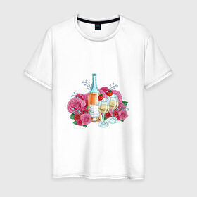 Мужская футболка хлопок с принтом Романтический пикник в Белгороде, 100% хлопок | прямой крой, круглый вырез горловины, длина до линии бедер, слегка спущенное плечо. | винишко | еда | красный | розы | романтика | тюльпаны | цветы