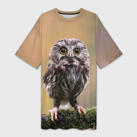 Платье-футболка 3D с принтом СОВЕНОК в Белгороде,  |  | Тематика изображения на принте: animal | bird | животные | звери | лес | малыш | природа | птенец | птицы | сова | совенок
