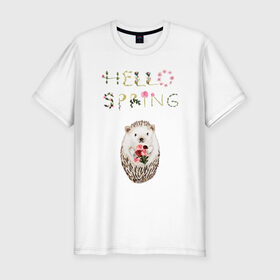 Мужская футболка хлопок Slim с принтом Hello Spring! в Белгороде, 92% хлопок, 8% лайкра | приталенный силуэт, круглый вырез ворота, длина до линии бедра, короткий рукав | 8 марта | dreams | всемирный женский день | ежик | иголки | цветы