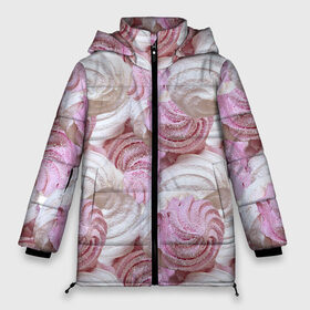 Женская зимняя куртка 3D с принтом Зефир белый и розовый в Белгороде, верх — 100% полиэстер; подкладка — 100% полиэстер; утеплитель — 100% полиэстер | длина ниже бедра, силуэт Оверсайз. Есть воротник-стойка, отстегивающийся капюшон и ветрозащитная планка. 

Боковые карманы с листочкой на кнопках и внутренний карман на молнии | валентинов день | влюбленные | зефир | любовь | пирожное | романтика | сладости