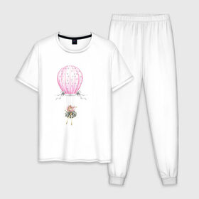 Мужская пижама хлопок с принтом Девочка на воздушном шаре в Белгороде, 100% хлопок | брюки и футболка прямого кроя, без карманов, на брюках мягкая резинка на поясе и по низу штанин
 | 8 марта | dreams | всемирный женский день | цветы