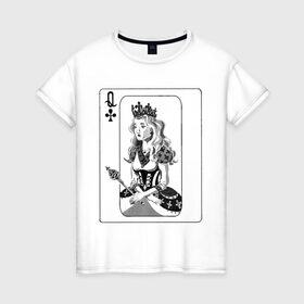 Женская футболка хлопок с принтом Дама треф в Белгороде, 100% хлопок | прямой крой, круглый вырез горловины, длина до линии бедер, слегка спущенное плечо | clover | queen | дама треф | карты | королева | крести