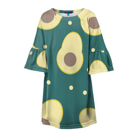 Детское платье 3D с принтом Авокадо в Белгороде, 100% полиэстер | прямой силуэт, чуть расширенный к низу. Круглая горловина, на рукавах — воланы | Тематика изображения на принте: авокадо | диета | еда | завтрак | здоровое питание | зеленый | зож | перекус | узор