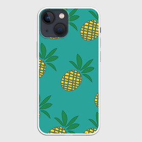 Чехол для iPhone 13 mini с принтом Ананасы в Белгороде,  |  | ананас | желтый | зеленый | летний | паттерн | подарок | простой | тропический | узор | фрукт