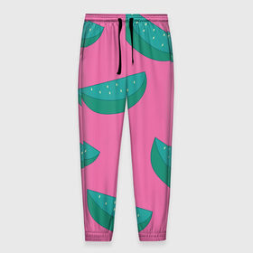Мужские брюки 3D с принтом Арбузы на розовом в Белгороде, 100% полиэстер | манжеты по низу, эластичный пояс регулируется шнурком, по бокам два кармана без застежек, внутренняя часть кармана из мелкой сетки | арбуз | зеленый | летний | паттерн | подарок | простой | розовыйй | тропический | узор | фрукт