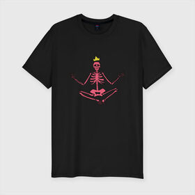 Мужская футболка хлопок Slim с принтом Вечная медитация в Белгороде, 92% хлопок, 8% лайкра | приталенный силуэт, круглый вырез ворота, длина до линии бедра, короткий рукав | корона | кости | медитация | ребра | скелет | череп