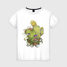 Женская футболка хлопок с принтом Кактусы в Белгороде, 100% хлопок | прямой крой, круглый вырез горловины, длина до линии бедер, слегка спущенное плечо | cactus | зубы | кактус | растения