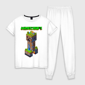 Женская пижама хлопок с принтом Minecraft в Белгороде, 100% хлопок | брюки и футболка прямого кроя, без карманов, на брюках мягкая резинка на поясе и по низу штанин | minecraft | алекс | белый | блоки | ведьма | взрывчатка | визера | волк | гаст | добывать | дракон | зеленый куб | зомби | игра | крафт | крипер | кубики | лошадка | майн | майнкрафт | манкрафт | овечка | оцелот
