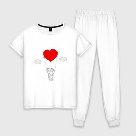Женская пижама хлопок с принтом Счастливы вместе в Белгороде, 100% хлопок | брюки и футболка прямого кроя, без карманов, на брюках мягкая резинка на поясе и по низу штанин | люблю | парные | сердце | шары воздушные