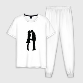 Мужская пижама хлопок с принтом Влюбленные в Белгороде, 100% хлопок | брюки и футболка прямого кроя, без карманов, на брюках мягкая резинка на поясе и по низу штанин
 | люблю | парные | сердце | шары воздушные