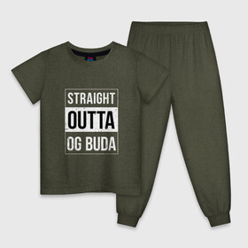 Детская пижама хлопок с принтом Straight Outta OG Buda в Белгороде, 100% хлопок |  брюки и футболка прямого кроя, без карманов, на брюках мягкая резинка на поясе и по низу штанин
 | buda | budek | city | gang | hip hop | lil buda | merch | music | og buda merch | og buda мерч | opg | банда | буда | григорий | диибо | лил буда | лого | ляхов | мерч | музыка | о джи | оджи | опг | реп | рэп | сити | стробоскоп | строуб | тек