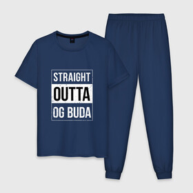 Мужская пижама хлопок с принтом Straight Outta OG Buda в Белгороде, 100% хлопок | брюки и футболка прямого кроя, без карманов, на брюках мягкая резинка на поясе и по низу штанин
 | buda | budek | city | gang | hip hop | lil buda | merch | music | og buda merch | og buda мерч | opg | банда | буда | григорий | диибо | лил буда | лого | ляхов | мерч | музыка | о джи | оджи | опг | реп | рэп | сити | стробоскоп | строуб | тек