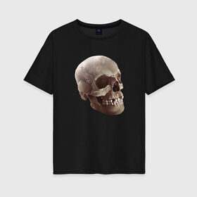 Женская футболка хлопок Oversize с принтом Череп в Белгороде, 100% хлопок | свободный крой, круглый ворот, спущенный рукав, длина до линии бедер
 | взгляд | голова | скелет | страшно | череп