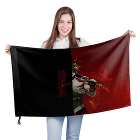 Флаг 3D с принтом Hades в Белгороде, 100% полиэстер | плотность ткани — 95 г/м2, размер — 67 х 109 см. Принт наносится с одной стороны | hades | игра | компьютерная | красный | лого | логотип | подарок | половина | хейдc | хэйдс | черный