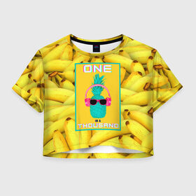 Женская футболка Crop-top 3D с принтом Крутой ананас в Белгороде, 100% полиэстер | круглая горловина, длина футболки до линии талии, рукава с отворотами | 3d | tegunvteg | ананас | бананы | бирюзовый | единственный | желтый | надпись | наушники | один | один на тысячу | одна на тысячу | очки | полная запечатка | розовый | самовыражение