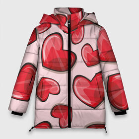 Женская зимняя куртка 3D с принтом Узор Сердечки для влюбленных в Белгороде, верх — 100% полиэстер; подкладка — 100% полиэстер; утеплитель — 100% полиэстер | длина ниже бедра, силуэт Оверсайз. Есть воротник-стойка, отстегивающийся капюшон и ветрозащитная планка. 

Боковые карманы с листочкой на кнопках и внутренний карман на молнии | 14 февраля | влюбленным | день святого валентина | красные | любовь | парные | подарок | сердечки | узор