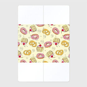 Магнитный плакат 2Х3 с принтом Узор Сладости в Белгороде, Полимерный материал с магнитным слоем | 6 деталей размером 9*9 см | Тематика изображения на принте: детский | диета | желтый | капкейк | крендель | нарисованный | паттерн | пирожок | пончик | розовый | сладости | узор